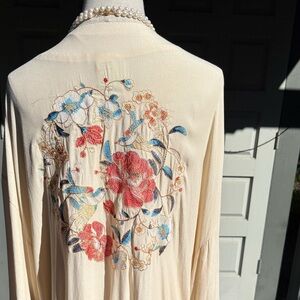 Forgotten Grace Embroidered Floral Bird Shawl with Fringe